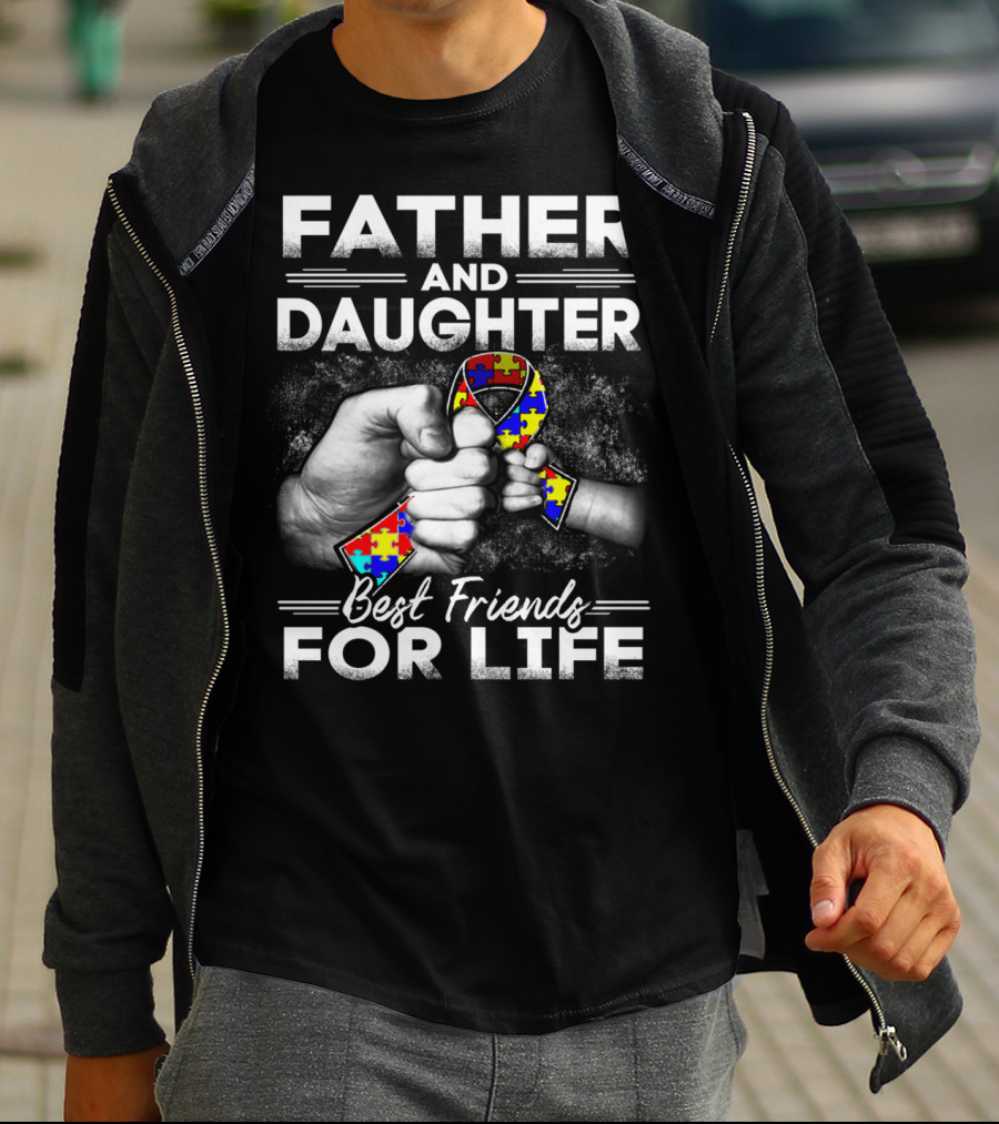 Father And Daughter Best Friends For Life Puzzle Ribbon Unity T-Shirt