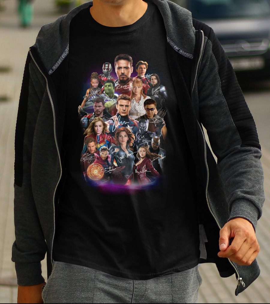 Avengers Characters Collage With Autographs T-Shirt