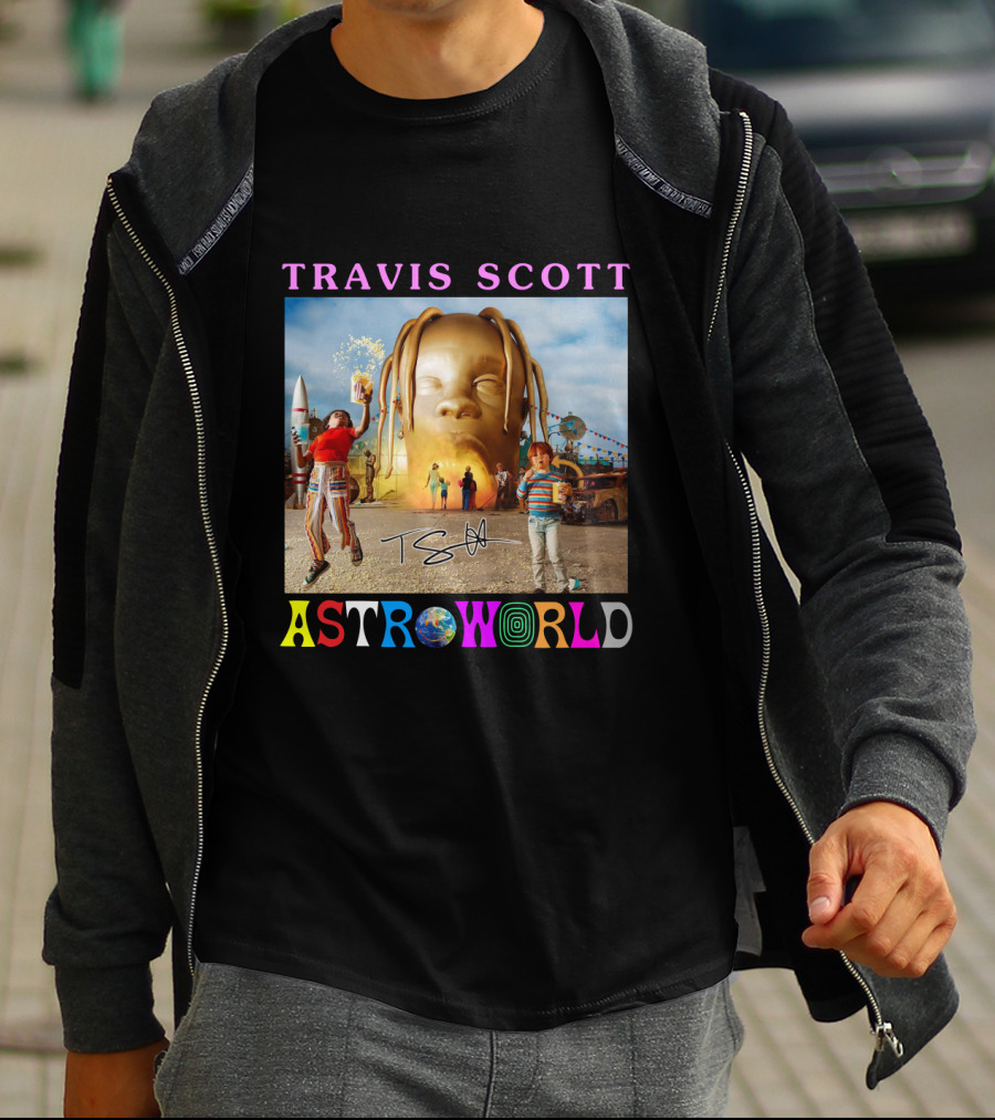TRAVIS SCOTT ASTROWORLD Album Cover With Iconic Head And Signature T-Shirt