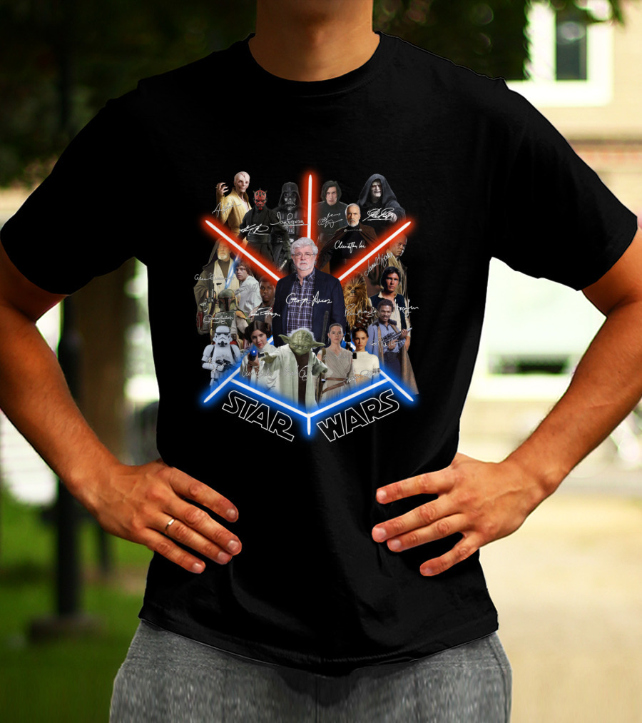 Star Wars George Lucas And Iconic Character Collage With Signatures T-Shirt