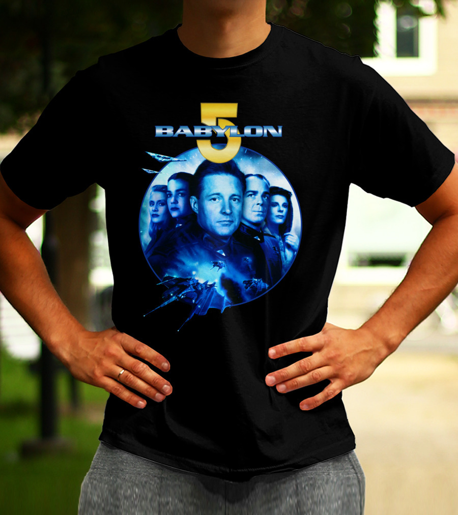 Babylon 5 Science Fiction Series Characters And Spaceship T-Shirt
