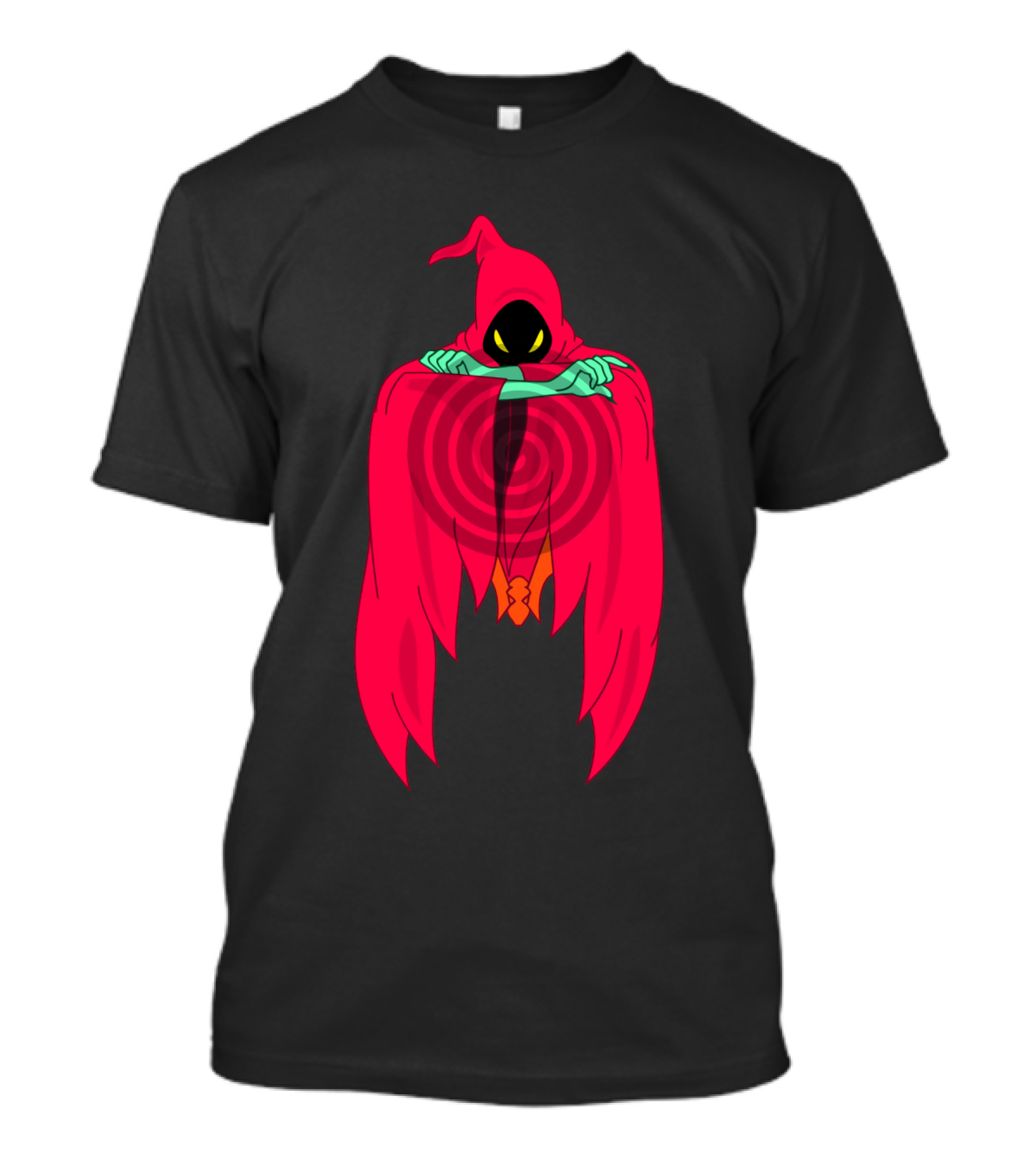 Shadow Weaver Enigmatic Hooded Phantom With Red Cape And Yellow Eyes T-Shirt