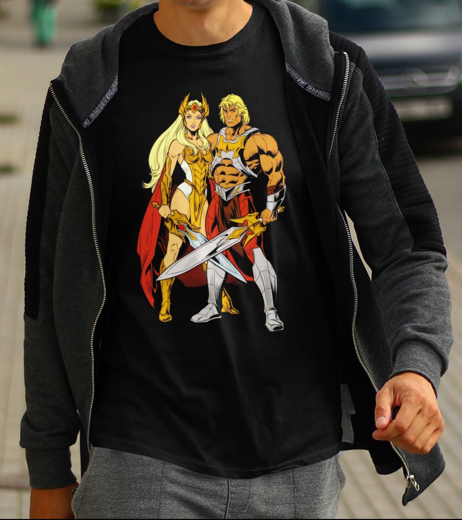 She-Ra And He-Man Classic Characters With Swords T-Shirt