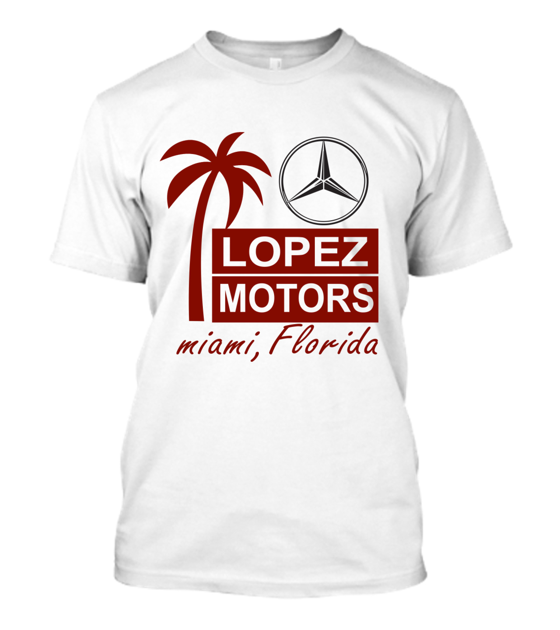 Lopez Motors Miami Florida Scarface Palm Tree Mercedes Benz Star T-Shirt