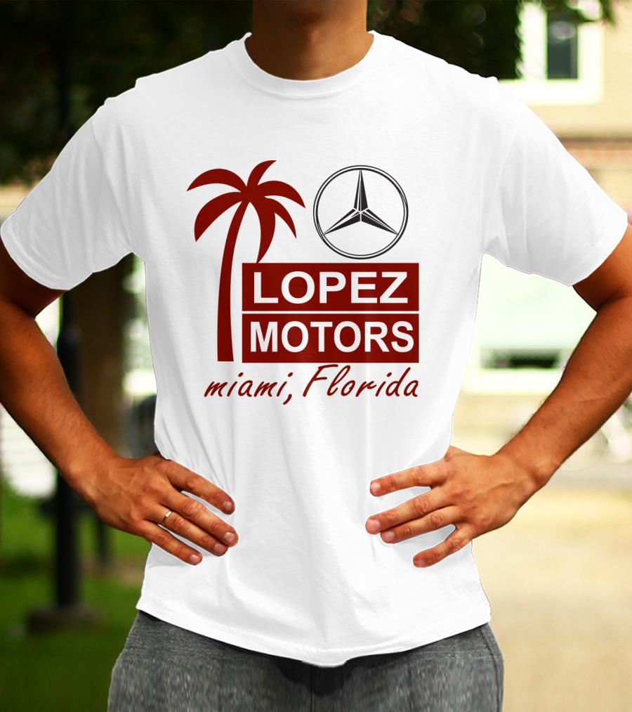 Lopez Motors Miami Florida Scarface Palm Tree Mercedes Benz Star T-Shirt