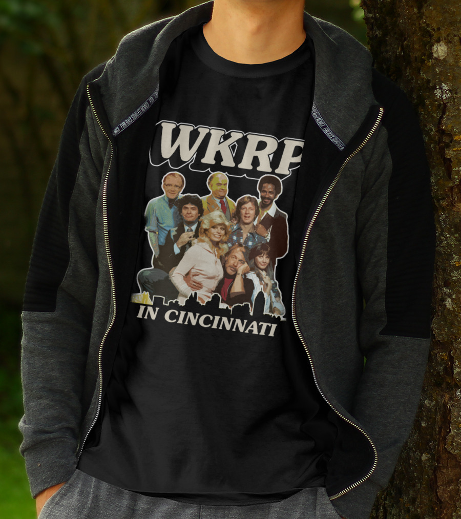 WKRP In Cincinnati Cast Photo With Cincinnati Skyline T-Shirt