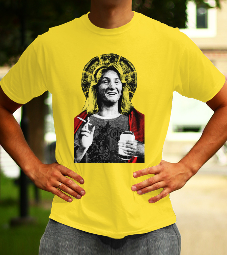 Fast Times At Ridgemont High Jeff Spicoli Halo Smoking And Holding Drink T-Shirt
