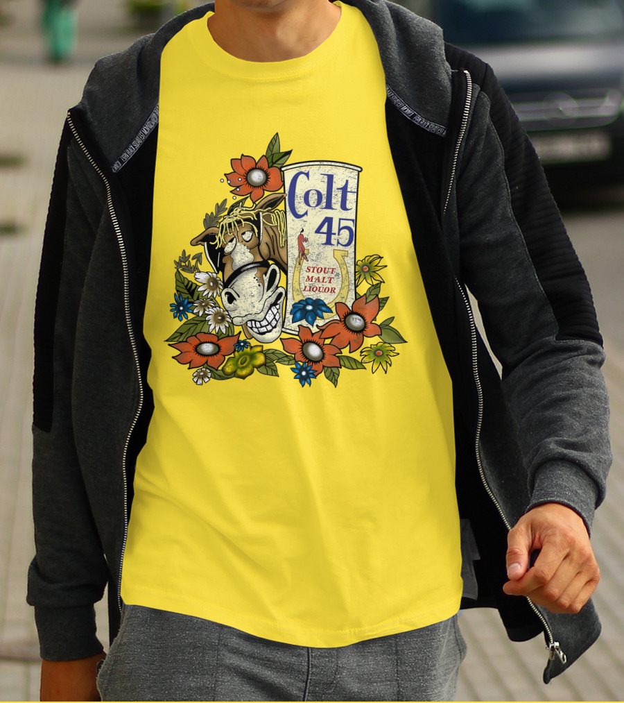 Colt 45 Stout Malt Liquor Jeff Spicoli Horse Floral T-Shirt
