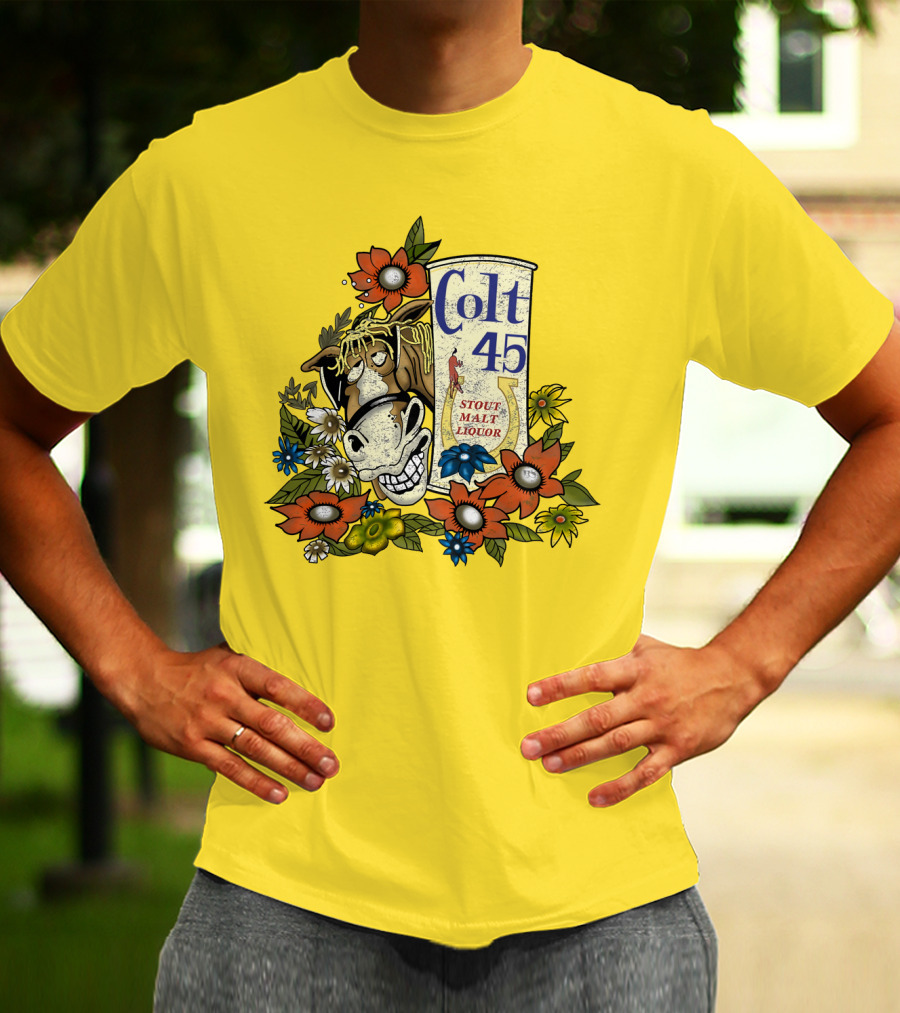 Colt 45 Stout Malt Liquor Jeff Spicoli Horse Floral T-Shirt