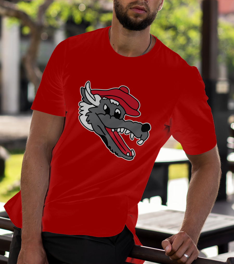 Ridgemont Wolves Cartoon Wolf In Red Beret T-Shirt