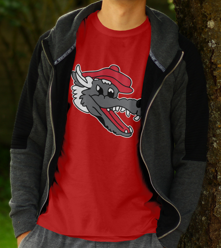 Ridgemont Wolves Cartoon Wolf In Red Beret T-Shirt