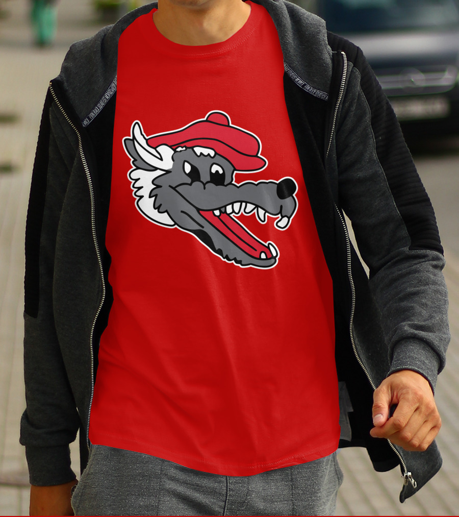 Ridgemont Wolves Cartoon Wolf In Red Beret T-Shirt