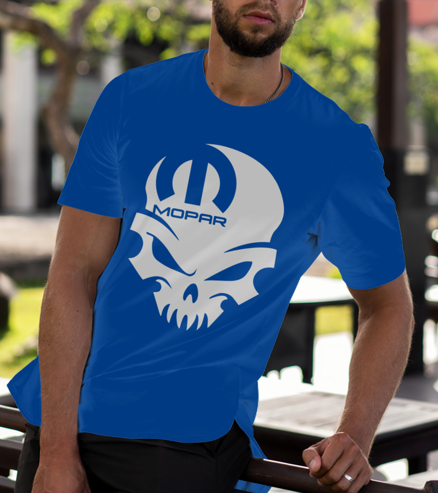 Mopar Skull Logo Blue Background T-Shirt