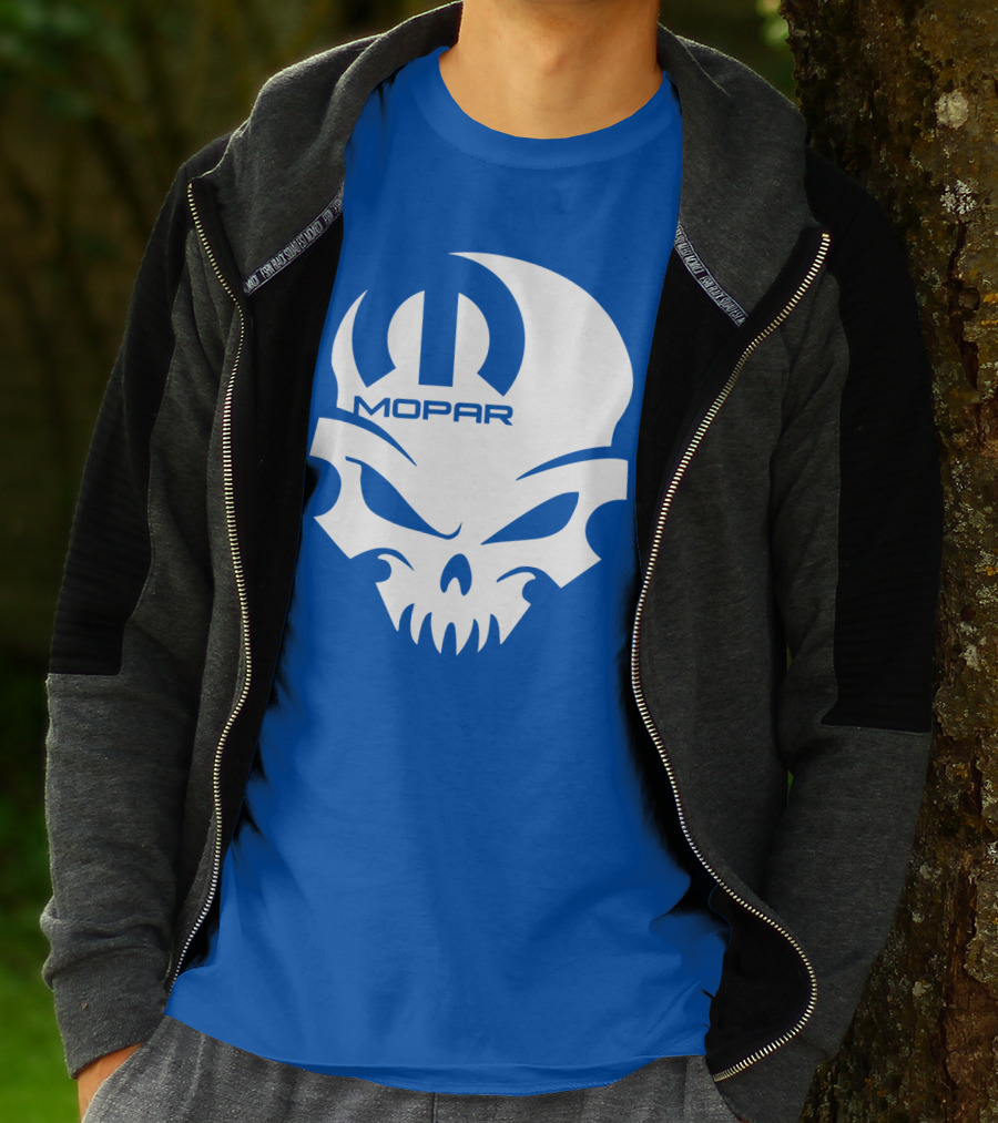 Mopar Skull Logo Blue Background T-Shirt