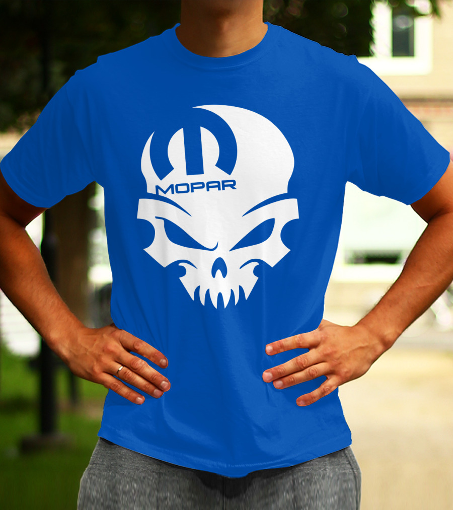 Mopar Skull Logo Blue Background T-Shirt