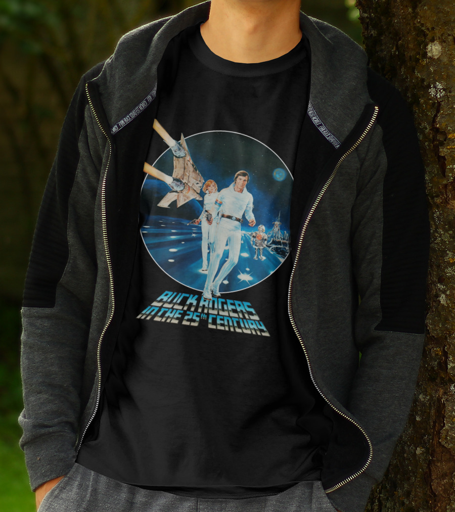 Buck Rogers In The 25th Century Space Adventure Crew And Starship On Futuristic Landscape T-Shirt