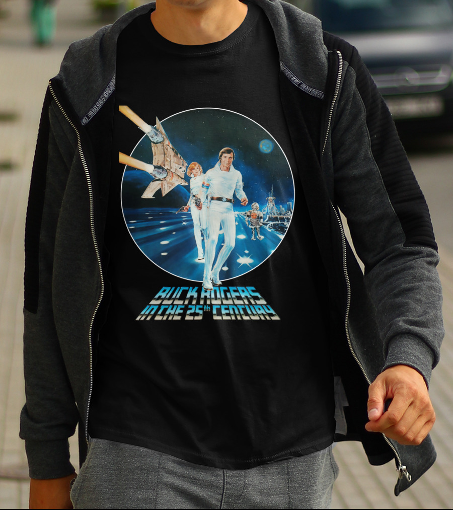 Buck Rogers In The 25th Century Space Adventure Crew And Starship On Futuristic Landscape T-Shirt