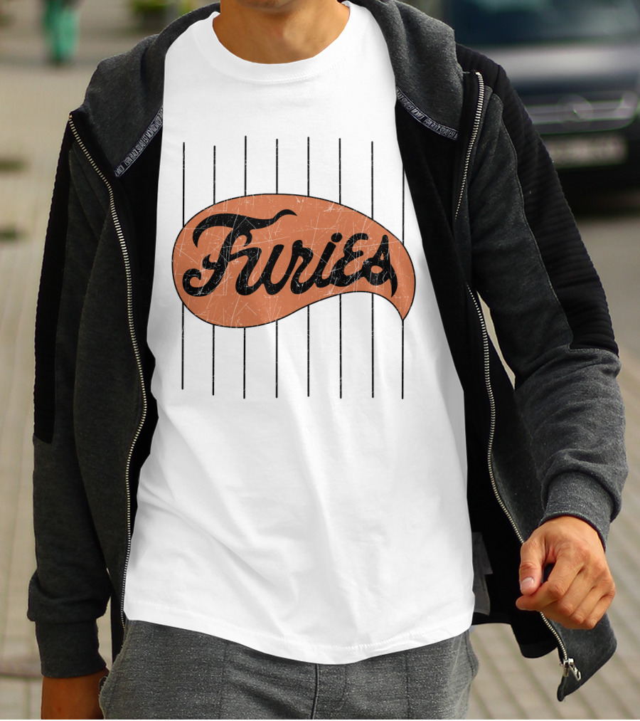 Furies Retro Baseball Style Text With Vertical Stripes T-Shirt