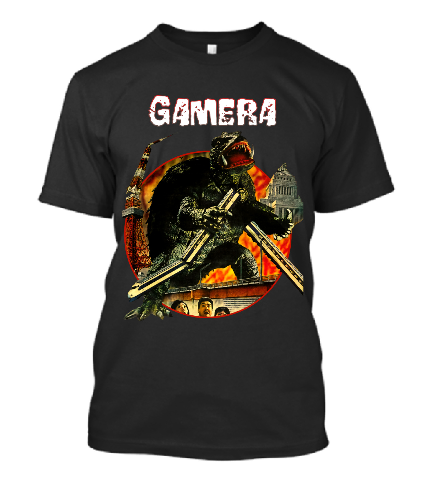 Gamera Monster Clash With Iconic Japanese Tower And Cityscape Scene T-Shirt
