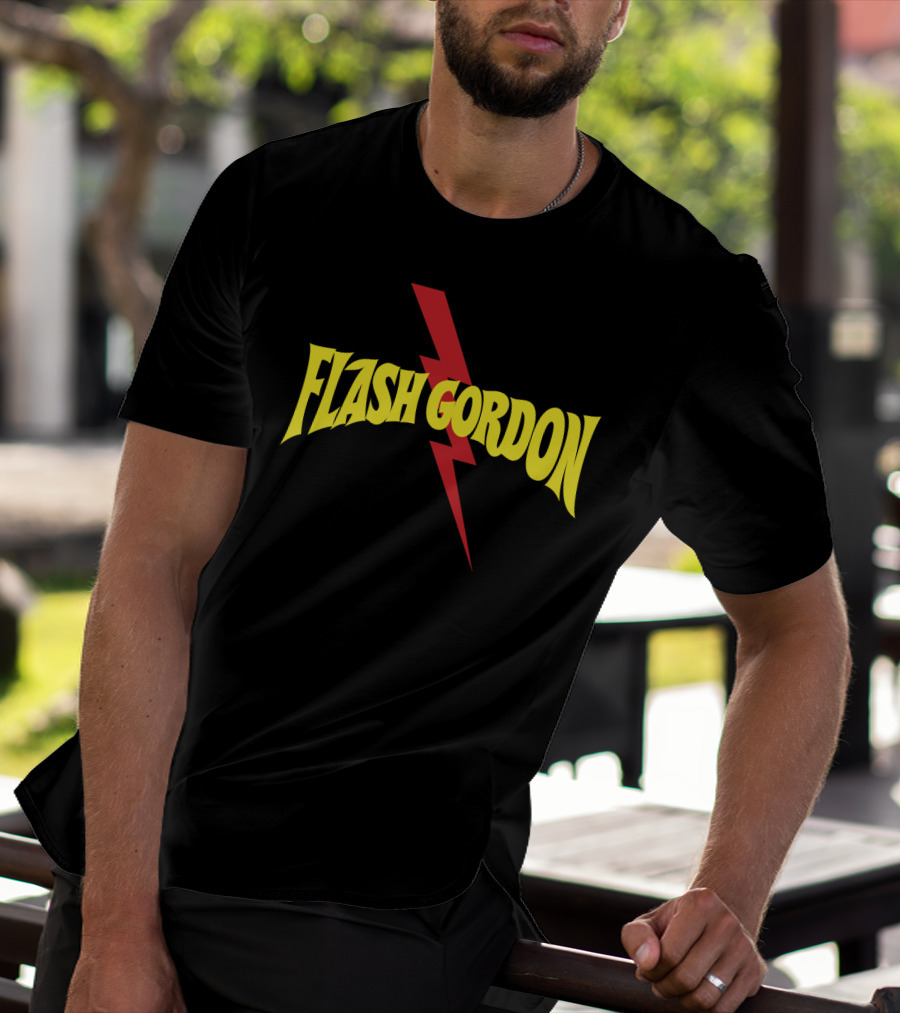 Flash Gordon Logo Yellow Text Red Lightning Bolt T-Shirt