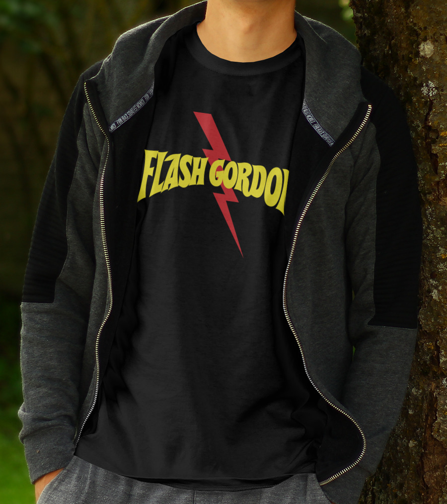 Flash Gordon Logo Yellow Text Red Lightning Bolt T-Shirt
