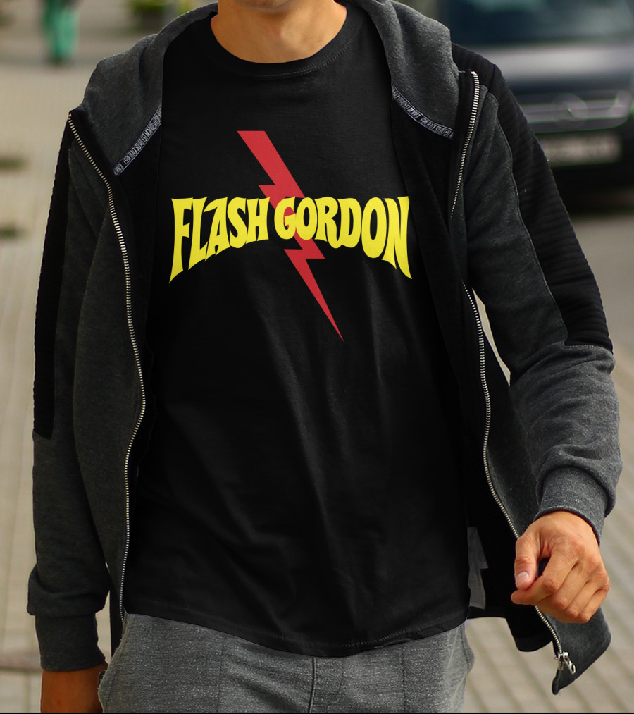 Flash Gordon Logo Yellow Text Red Lightning Bolt T-Shirt