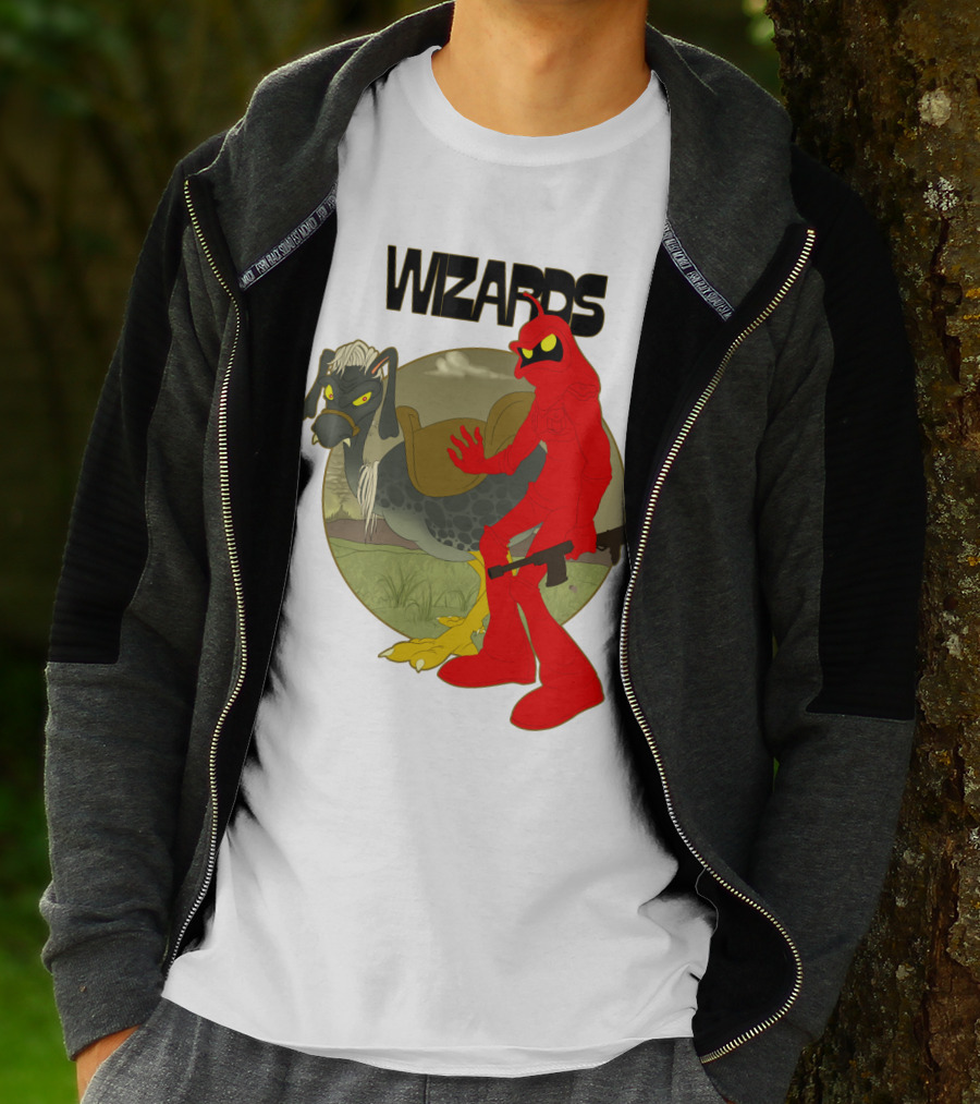 Wizards Animation Character With Red Humanoid And Armed Bird T-Shirt