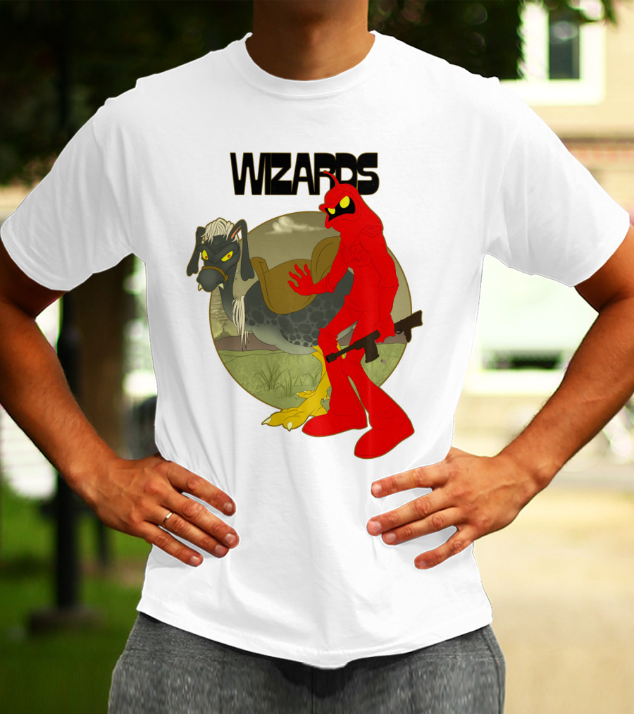 Wizards Animation Character With Red Humanoid And Armed Bird T-Shirt