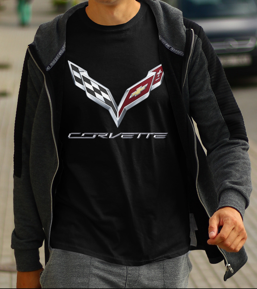 Chevrolet Corvette C7 Emblem With Racing Flags And Iconic T-Shirt