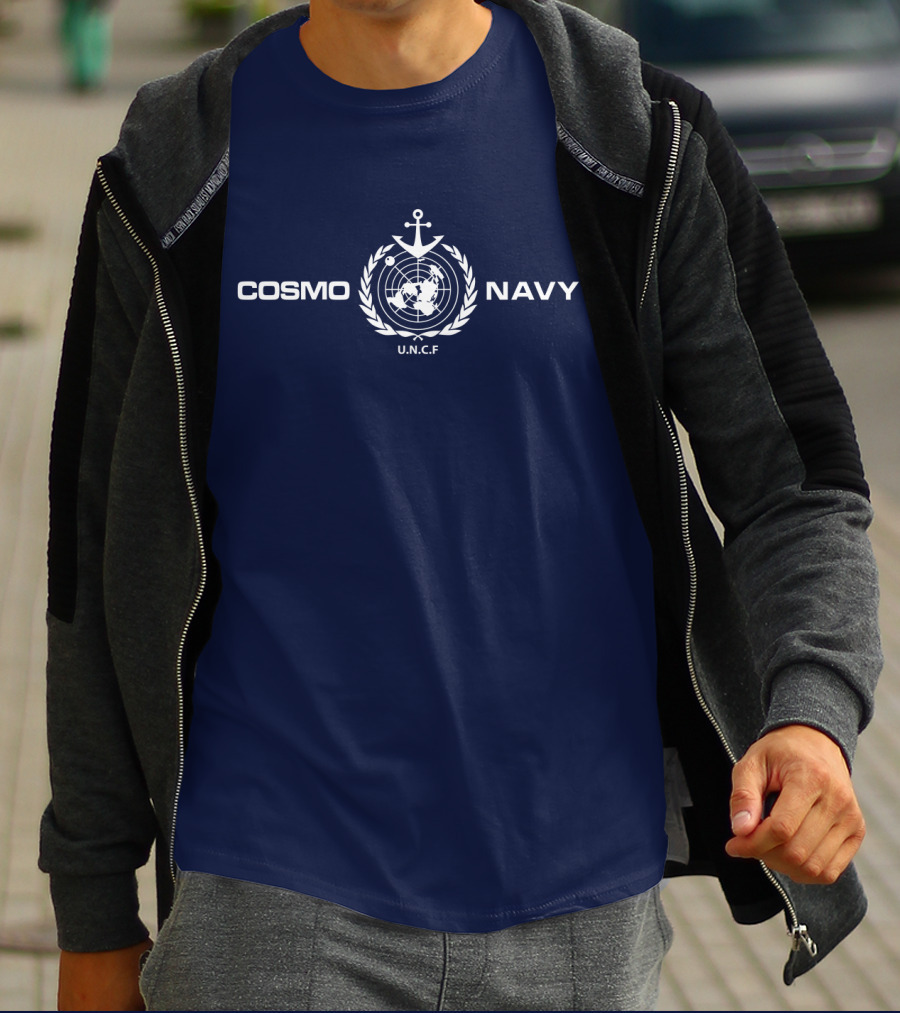 COSMO NAVY U.N.C.F Anchor Emblem On Dark Blue T-Shirt