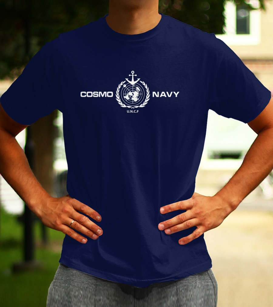 COSMO NAVY U.N.C.F Anchor Emblem On Dark Blue T-Shirt