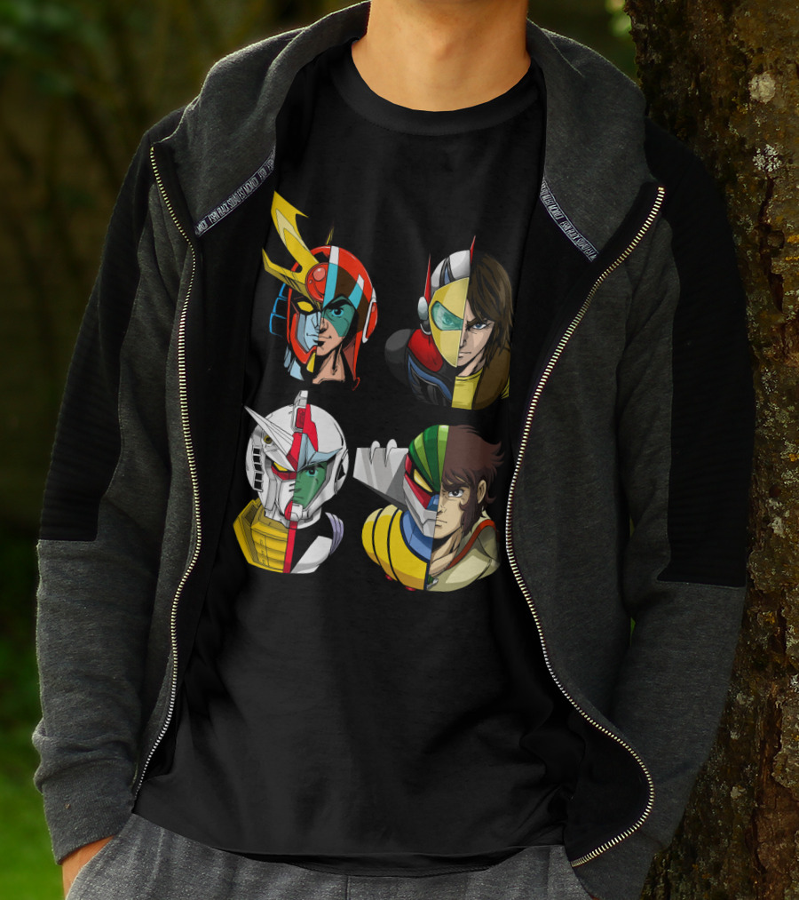 Duke Fleed Jeeg Gundam Daitarn Iconic Mecha Heroes Fusion T-Shirt