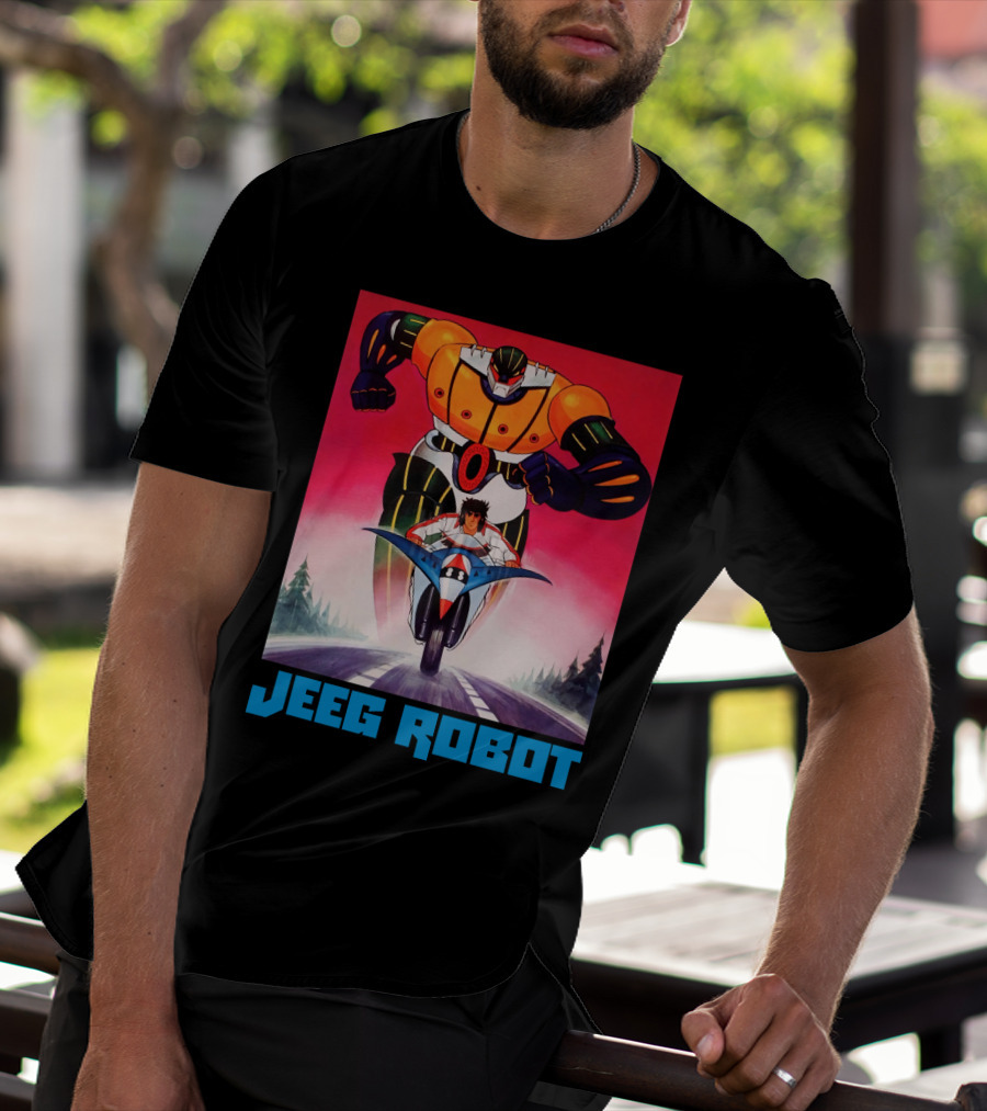 Jeeg Robot Anime Character With Motorcycle Racing T-Shirt