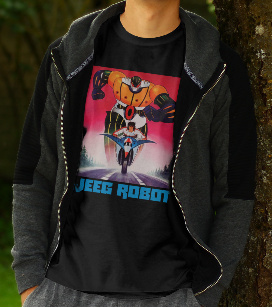 Jeeg Robot Anime Character With Motorcycle Racing T-Shirt