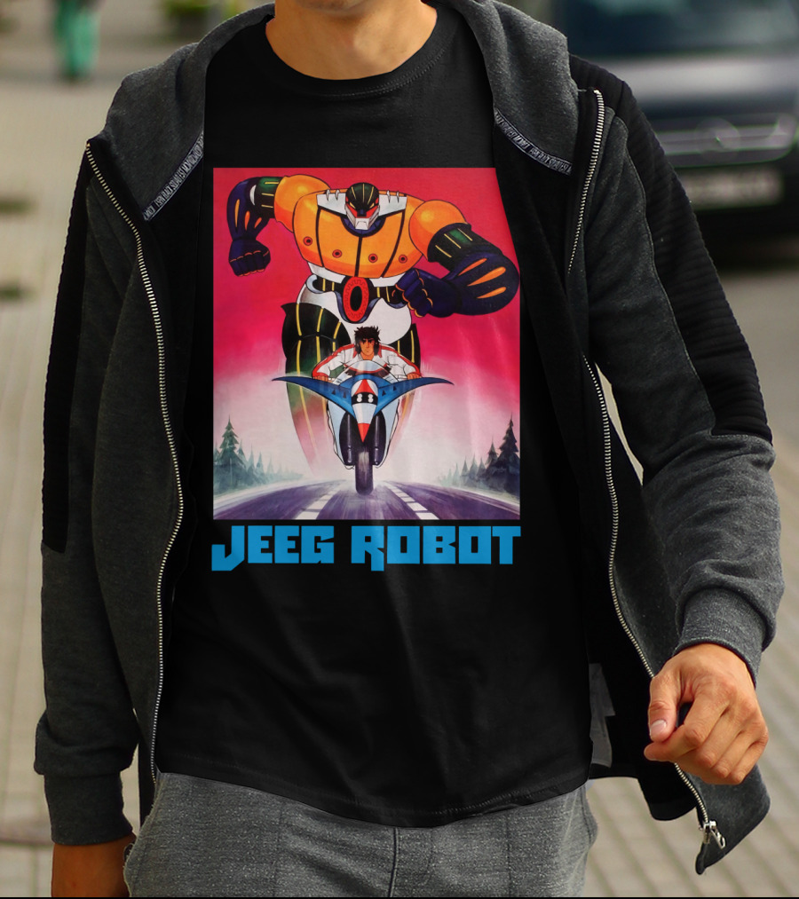 Jeeg Robot Anime Character With Motorcycle Racing T-Shirt