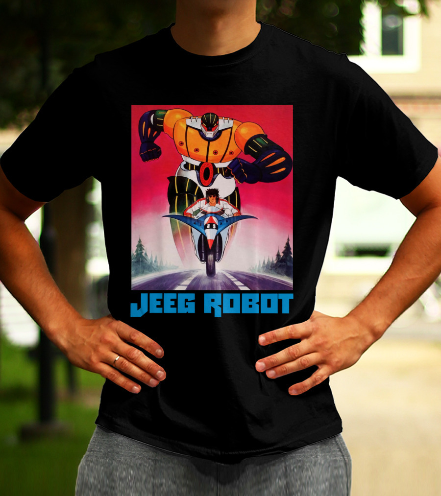 Jeeg Robot Anime Character With Motorcycle Racing T-Shirt