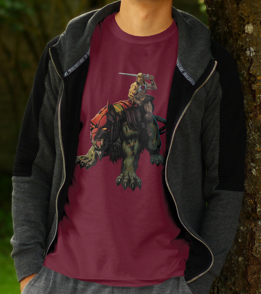 He-Man Riding Battle Cat With Sword Raised T-Shirt