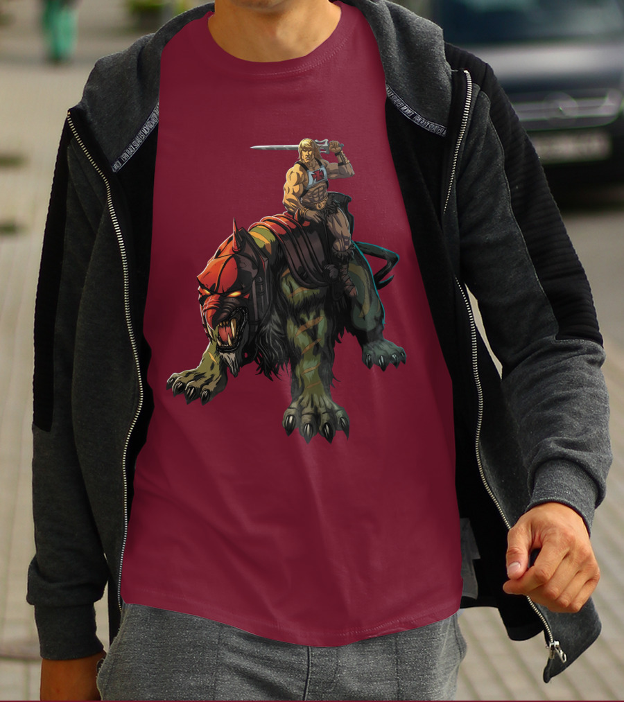 He-Man Riding Battle Cat With Sword Raised T-Shirt