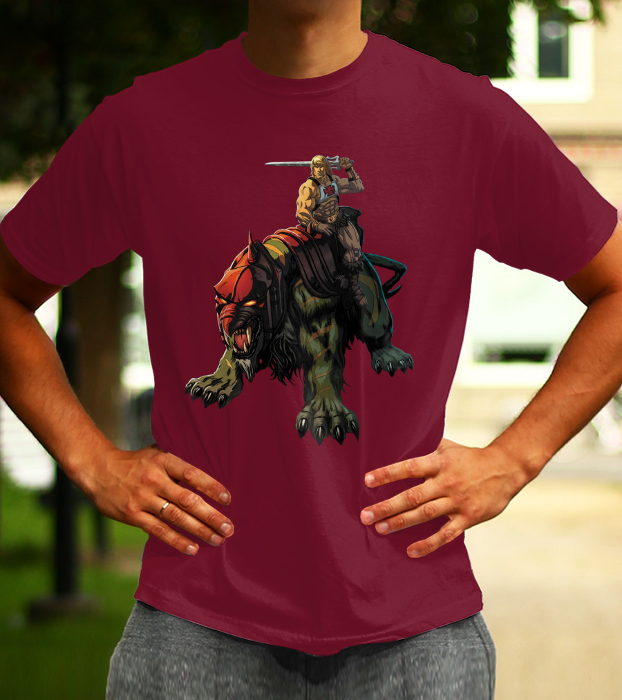 He-Man Riding Battle Cat With Sword Raised T-Shirt