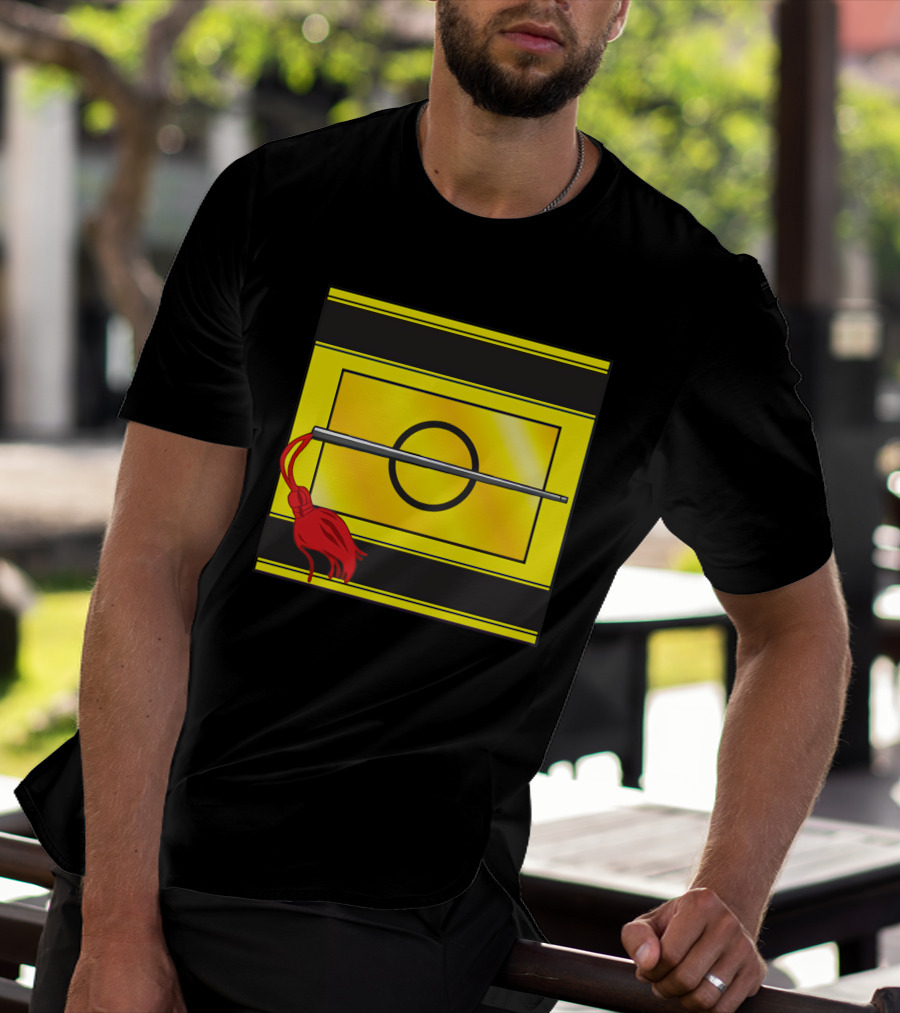 Crusis Lancers Circle And Tassel Icon On Yellow And Black Stripes T-Shirt
