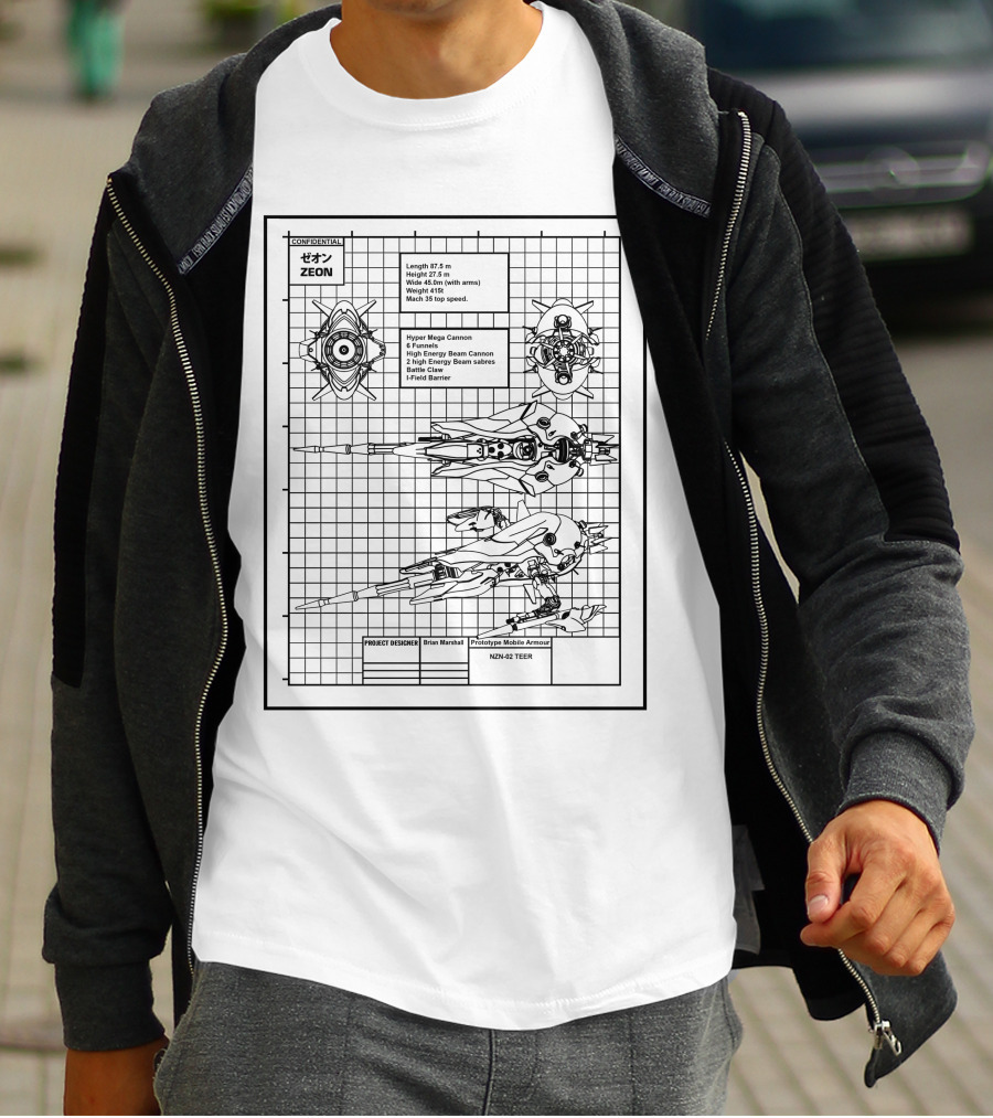 Zeon Hyper Mega Canon Prototype Mobile Armor Nz-666 Kshatriya Blueprint T-Shirt