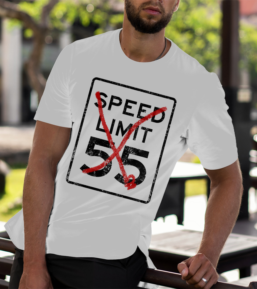Cannonball Run Speed Limit 55 Sign With Red Cross Marks T-Shirt