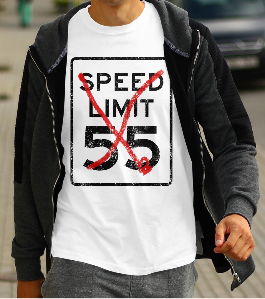 Cannonball Run Speed Limit 55 Sign With Red Cross Marks T-Shirt