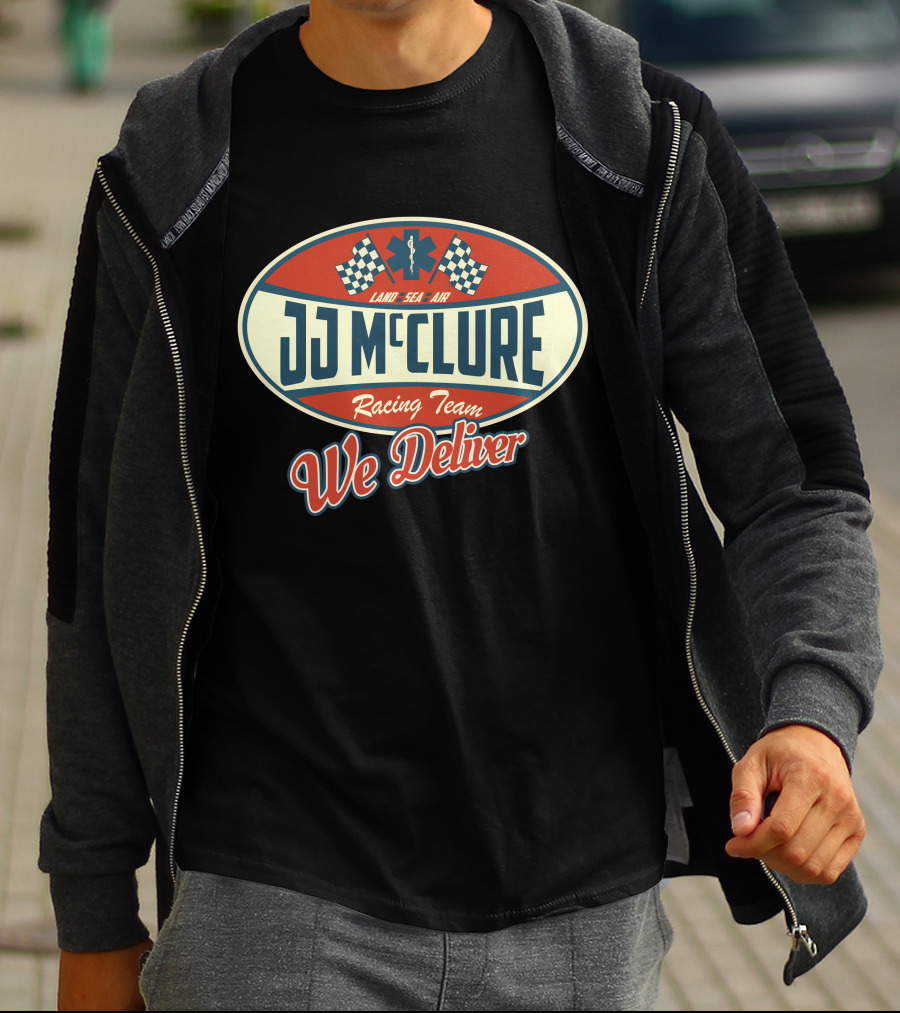 JJ McClure Racing Team Land Sea Air We Deliver The Cannonball Run T-Shirt