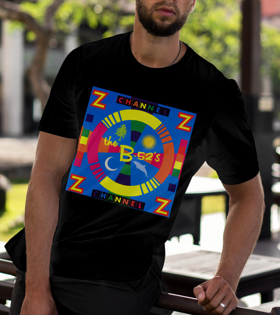 Channel Z The B-52's Colorful Circular Symbols Moon Dolphin Sun Tree T-Shirt