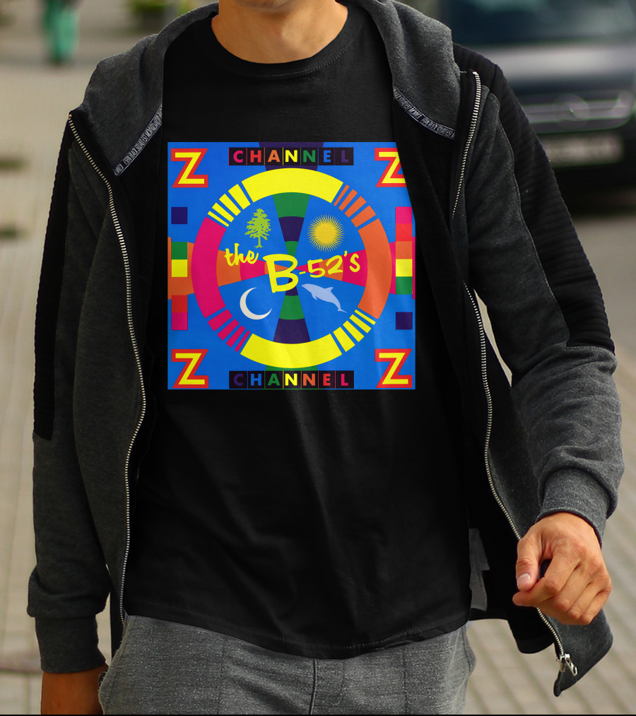 Channel Z The B-52's Colorful Circular Symbols Moon Dolphin Sun Tree T-Shirt