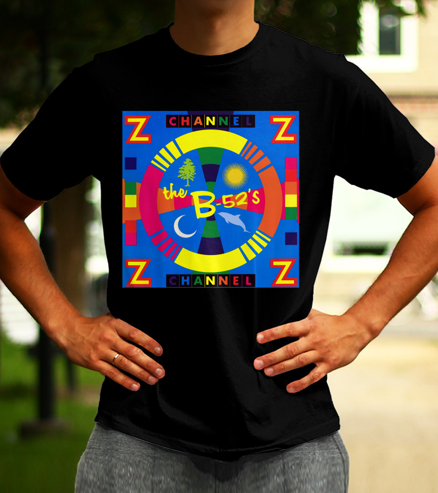Channel Z The B-52's Colorful Circular Symbols Moon Dolphin Sun Tree T-Shirt