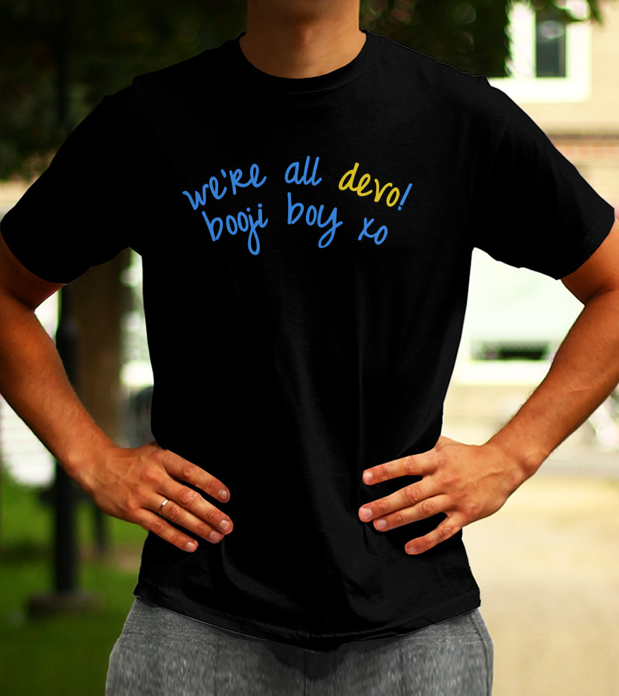 We're All Devo Booji Boy XO 1970s Back T-Shirt
