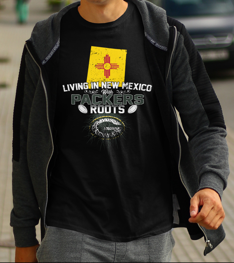 Living In New Mexico With Green Bay Packers Roots Zia Symbol Football T-Shirt