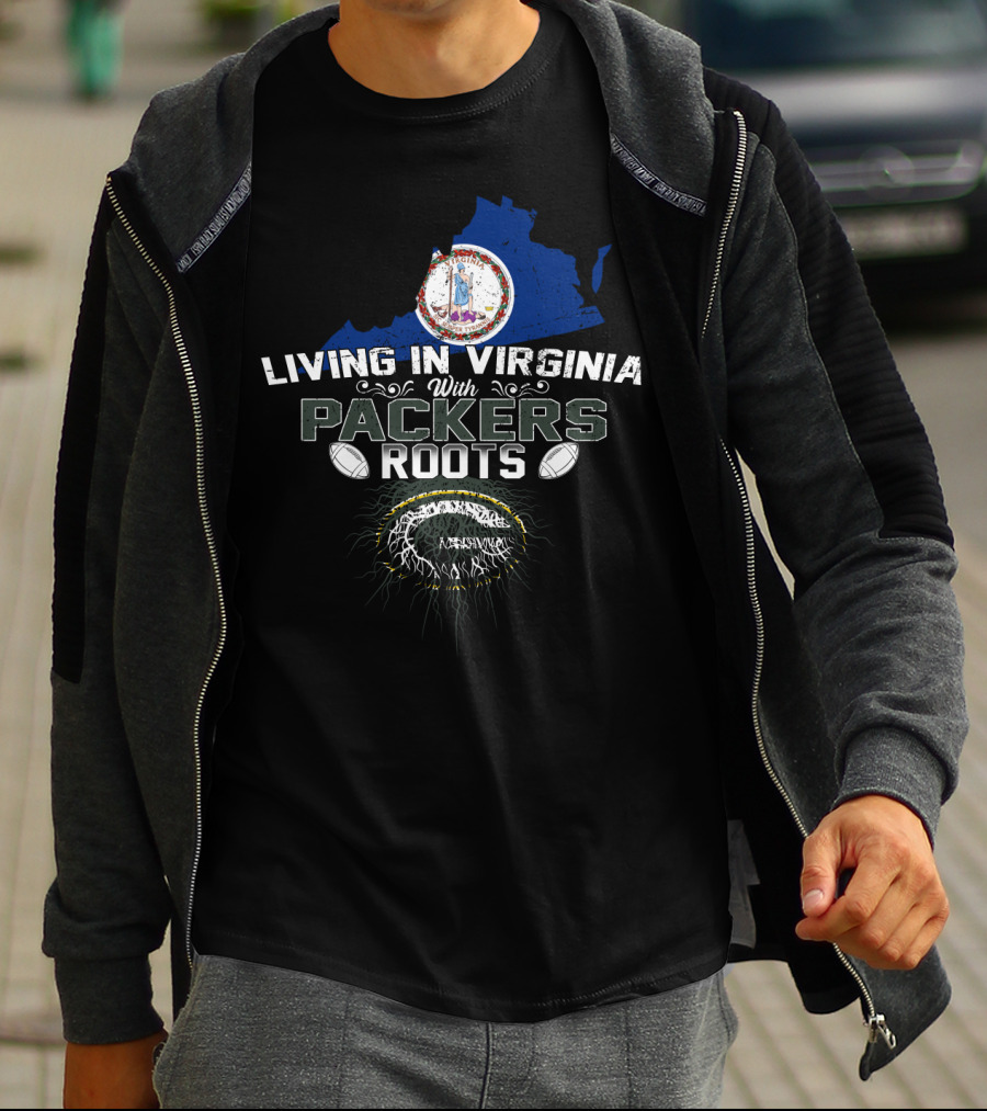 Living In Virginia With PACKERS Roots Football Heritage Virginia Map T-Shirt